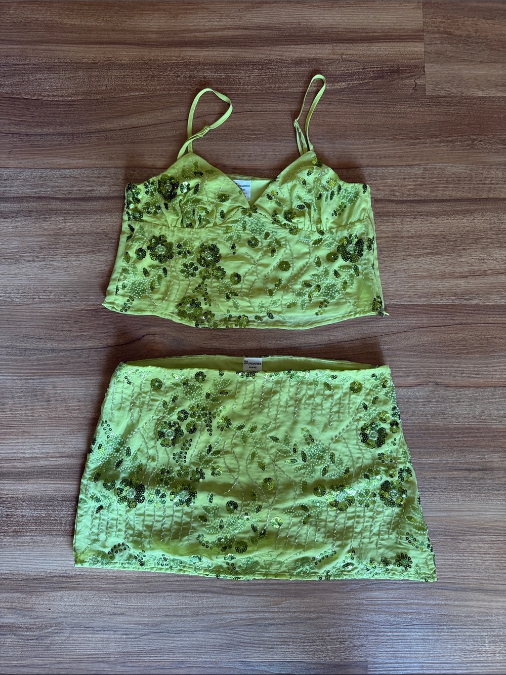 Embellished Lime Green Mini Skirt - Women's Skirt Set